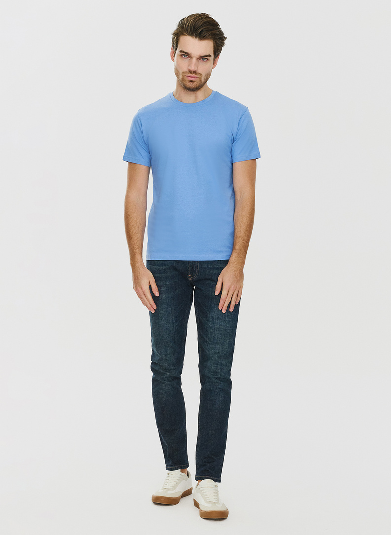 Bawełniany niebieski t-shirt z okrągłym dekoltem