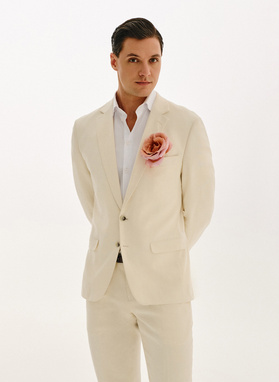 Ślubny beżowy garnitur z lnem