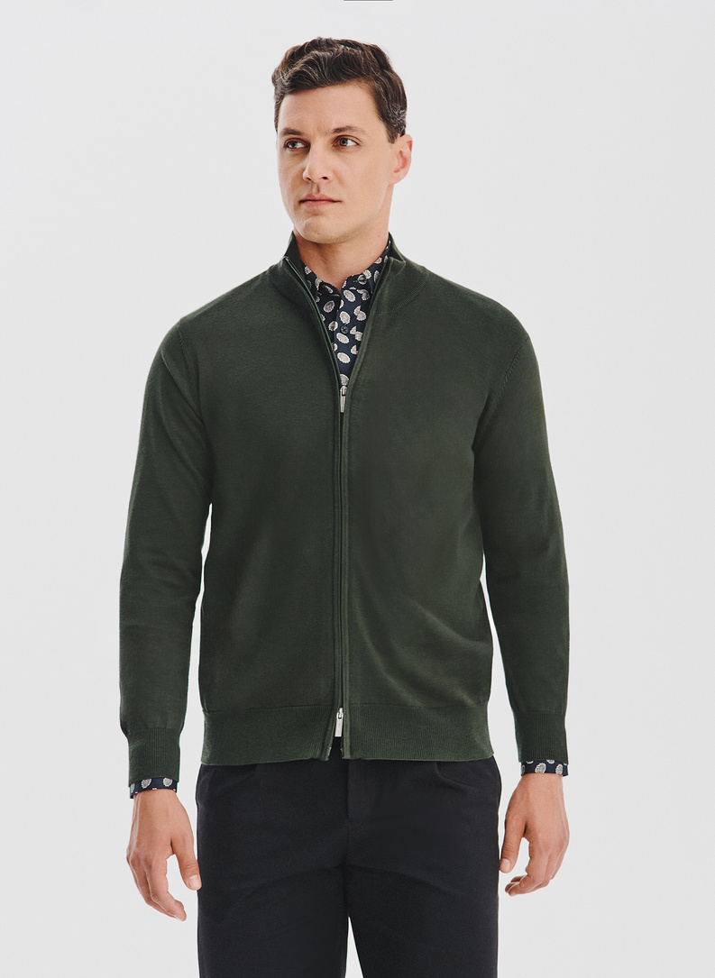 Zielony rozpinany sweter męski