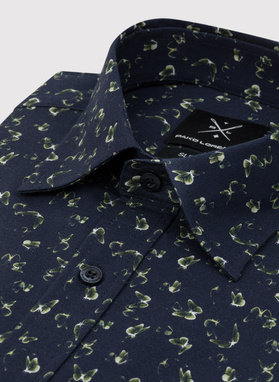 Granatowa koszula męska w zielone motyle