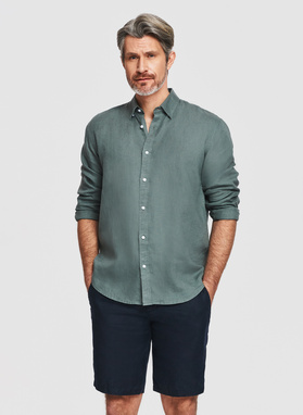 Lniana koszula męska w kolorze zielonym