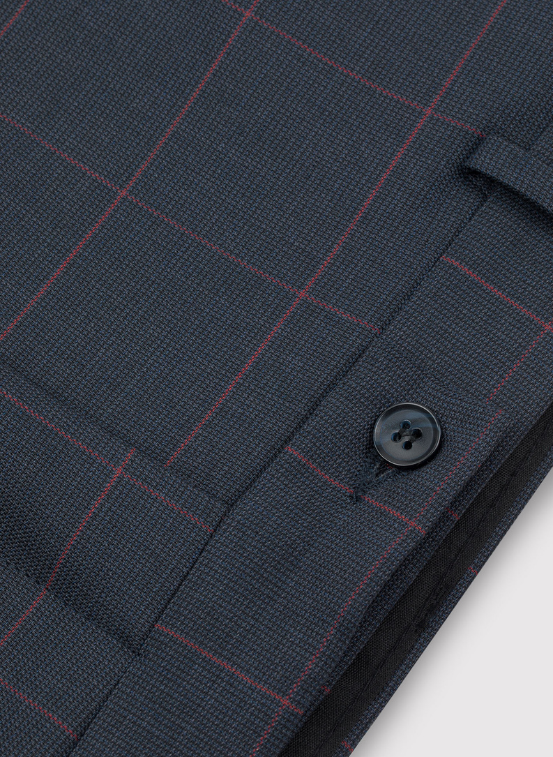 Granatowy garnitur w bordową kratę Windowpane