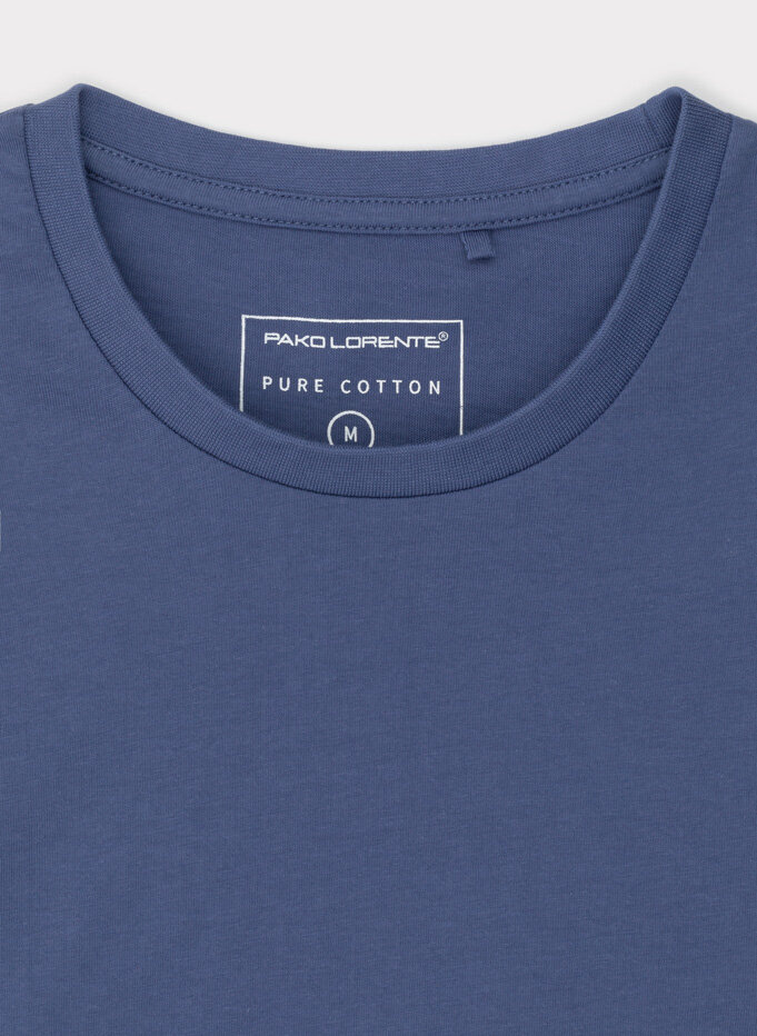 Bawełniany granatowy t-shirt z okrągłym dekoltem