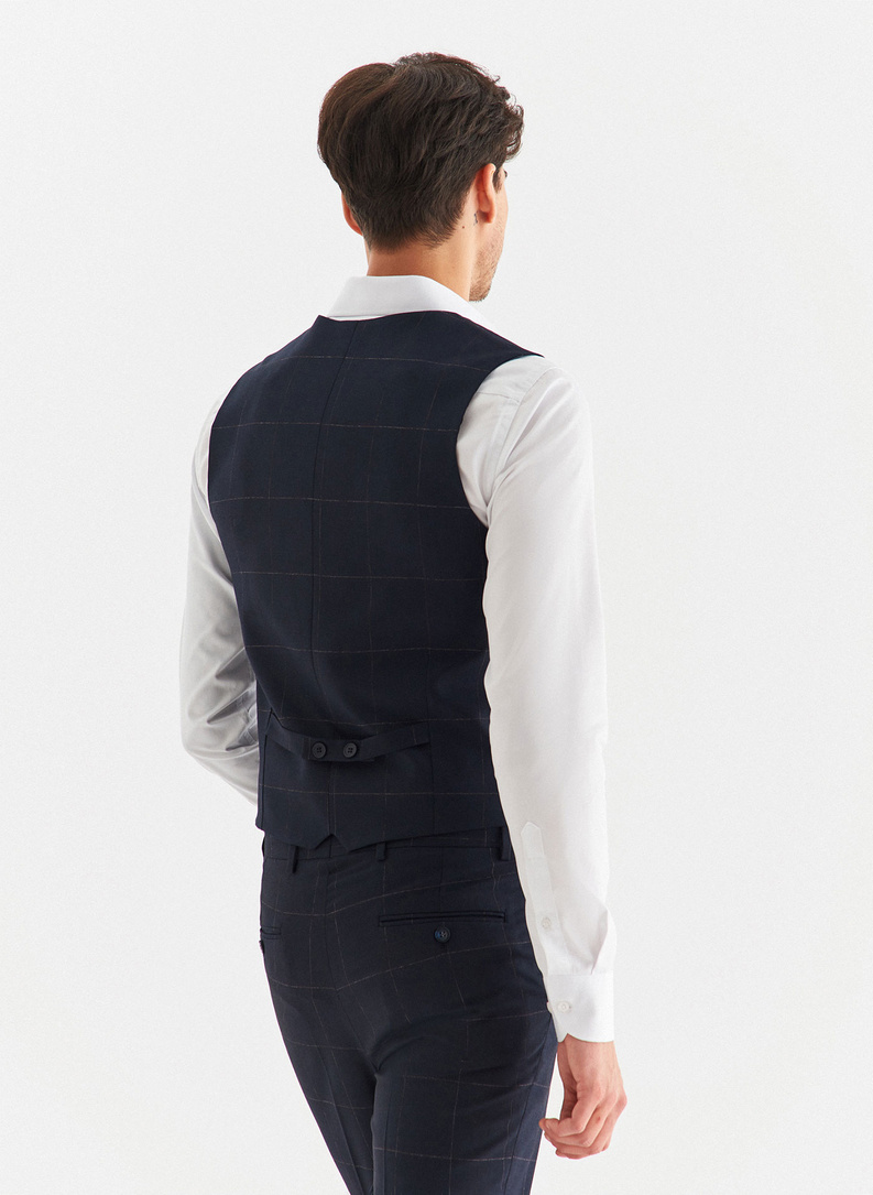 Granatowa kamizelka garniturowa w kratę Windowpane