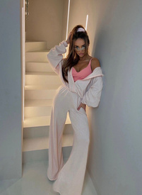 Jasnoróżowy gładki komplet damski z wełną