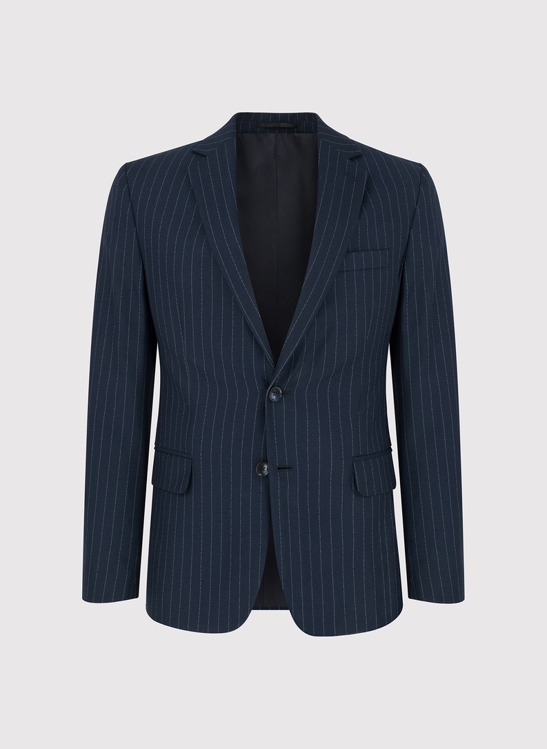 Granatowa marynarka garniturowa w prążki