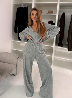 Szary gładki komplet damski z wełną