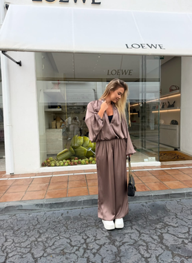 Komplet bluza i spodnie SATIN COZY mocca