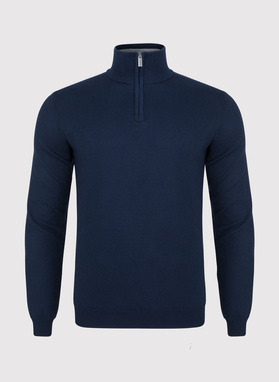 Granatowy sweter z wysoką stójką zapinaną na zamek