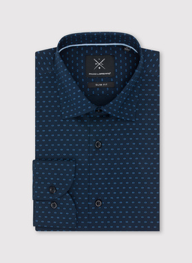 Granatowa koszula męska w mikrowzór