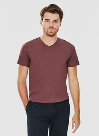Bordowy gładki t-shirt v-neck