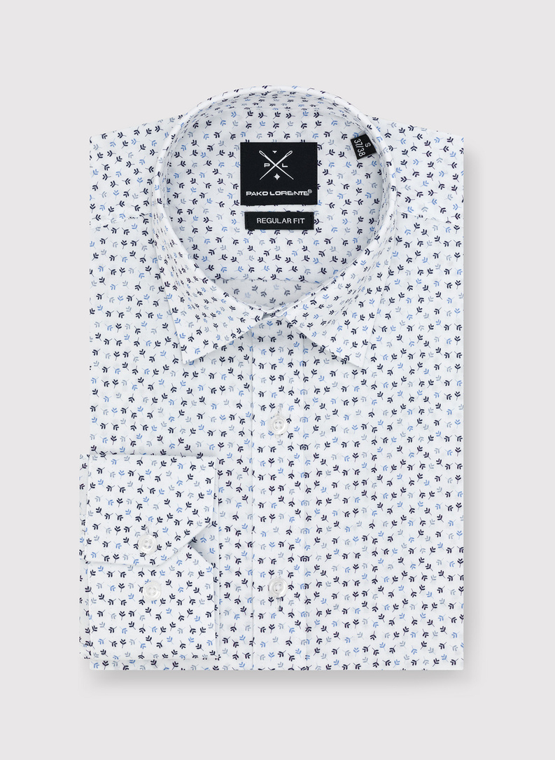 Biała koszula męska w niebieskie listki