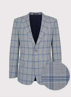 Szara marynarka garniturowa w niebiesko-białą kratę