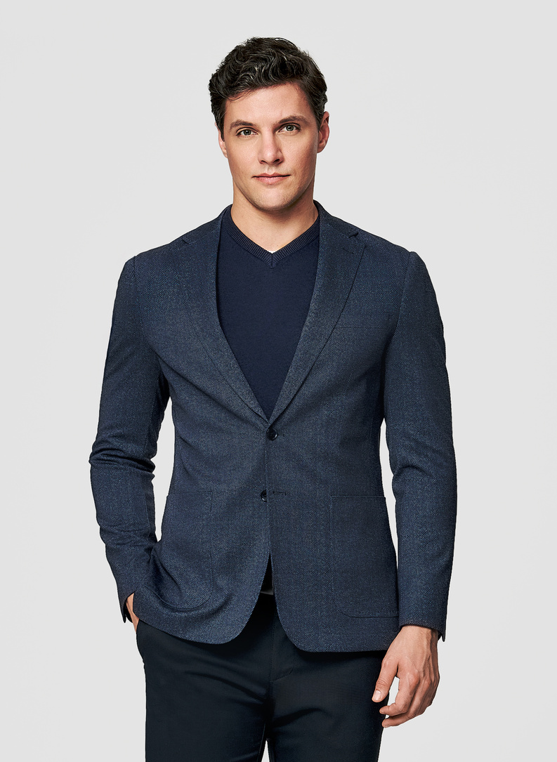 Granatowa marynarka w jodełkę