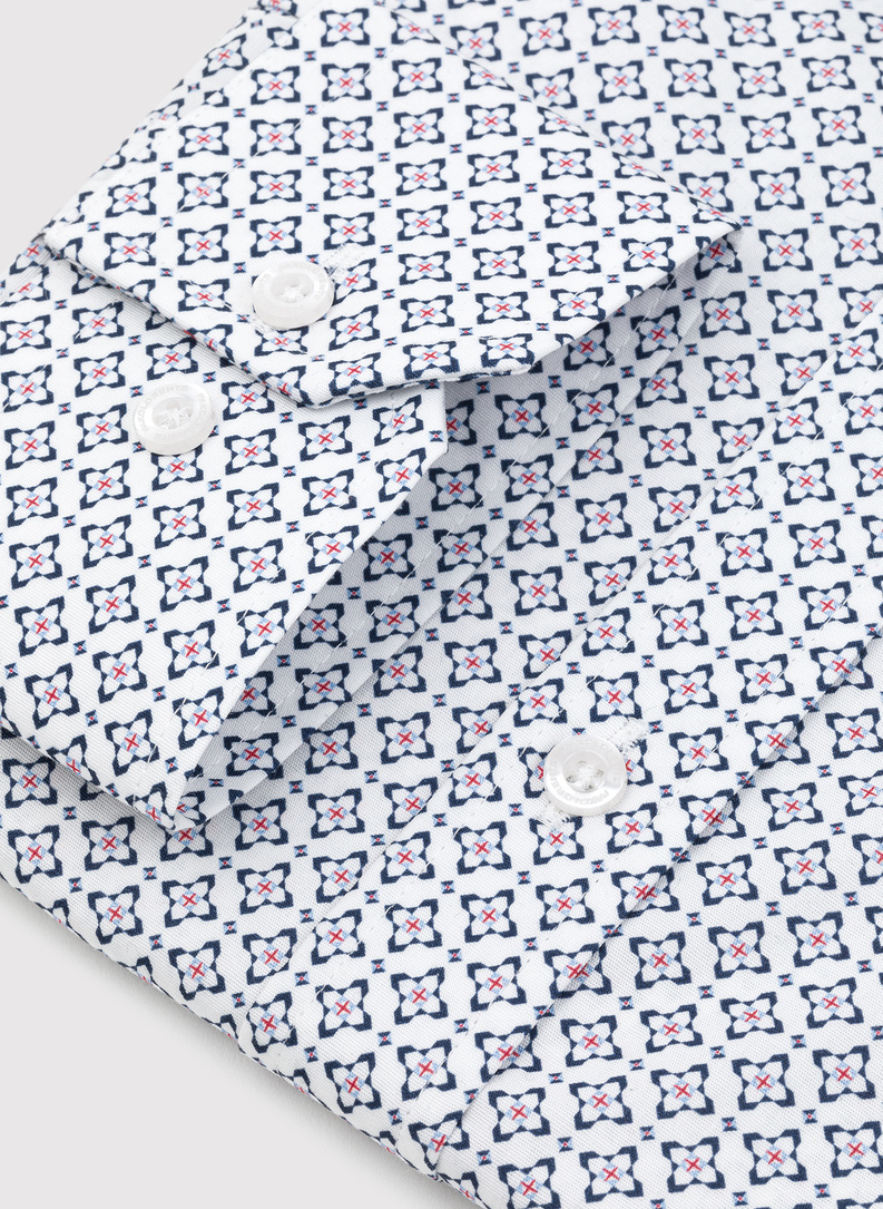 Biała koszula w niebieski mikrowzór