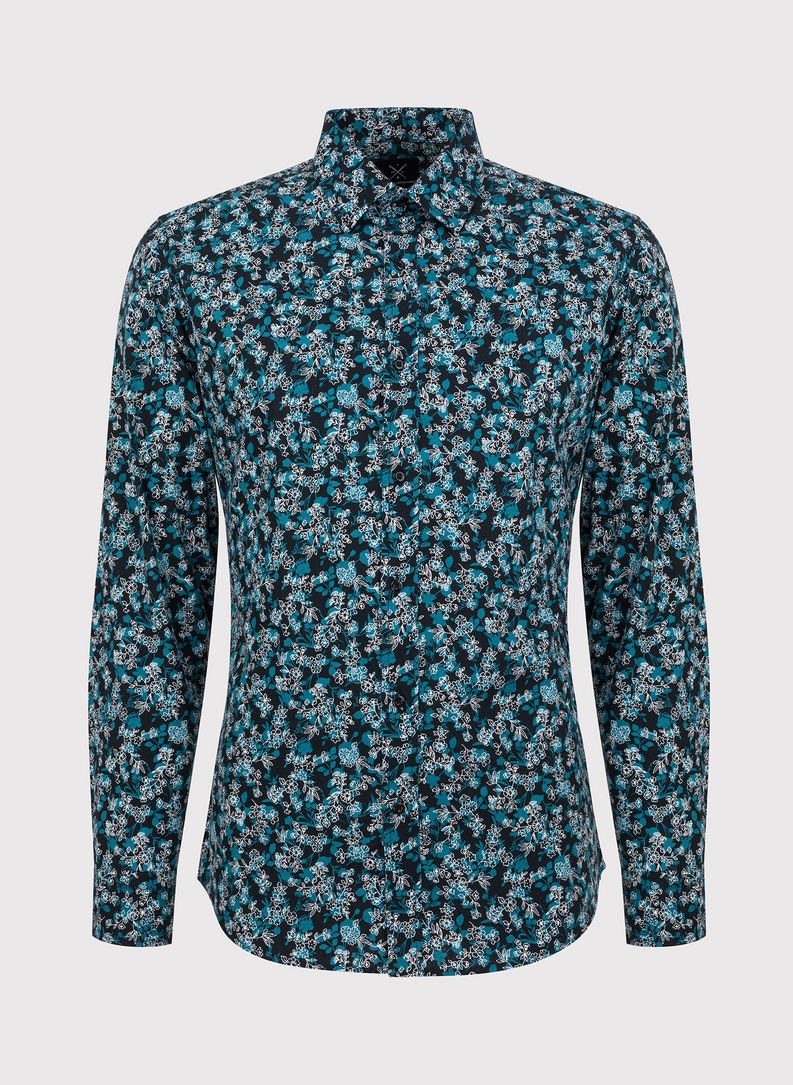 Czarna koszula męska w kwiatowy deseń