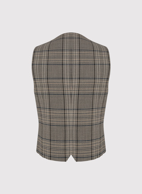 Brązowa dwurzędowa kamizelka męska w kratę