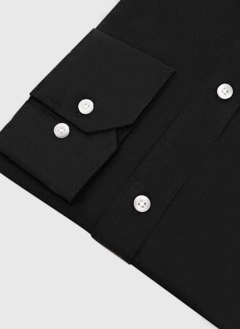 Lniana czarna koszula z kołnierzem stójką