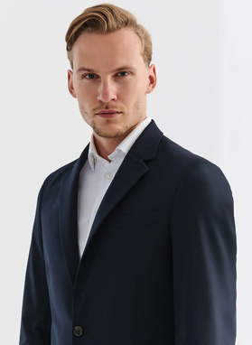 Gładka granatowa marynarka garniturowa