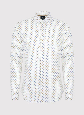 Męska biała koszula w drobne kwiatki 