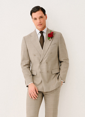 Ślubny dwurzędowy garnitur męski w kratkę