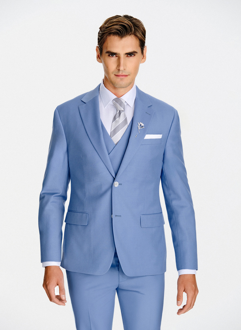 Niebieska wełniana marynarka garniturowa