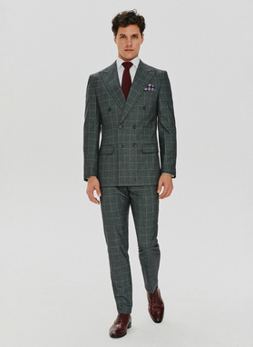 Szara dwurzędowa marynarka w kratę