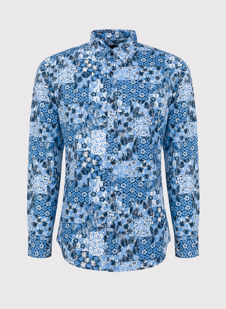 Niebieska koszula w hawajskie wzory