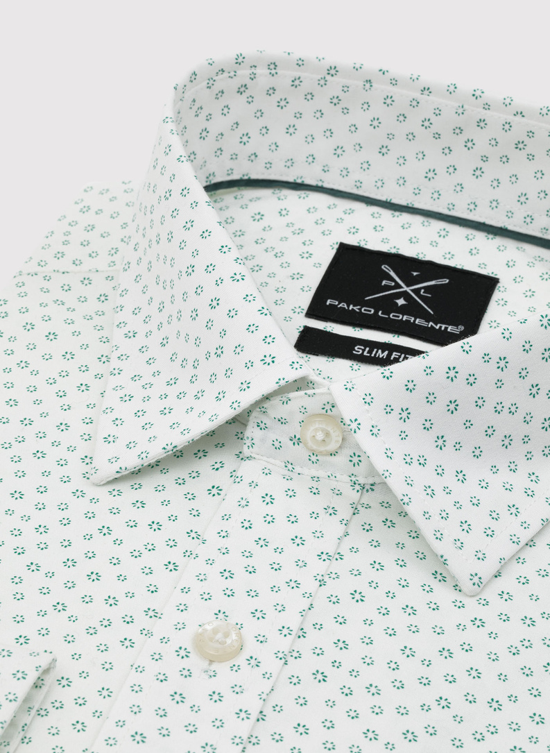 Biała koszula męska w zielony mikrowzór