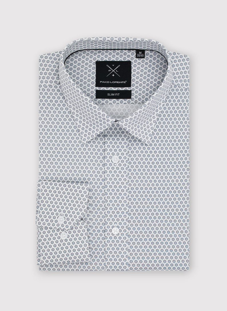 Biała koszula męska w mikrowzór