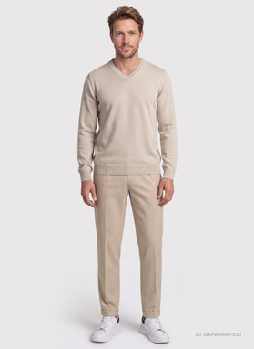 Beżowy sweter męski w serek