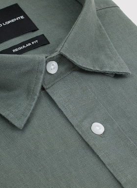 Lniana koszula męska w kolorze zielonym