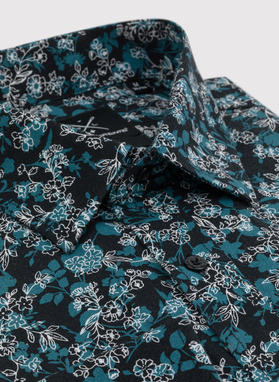 Czarna koszula męska w kwiatowy deseń