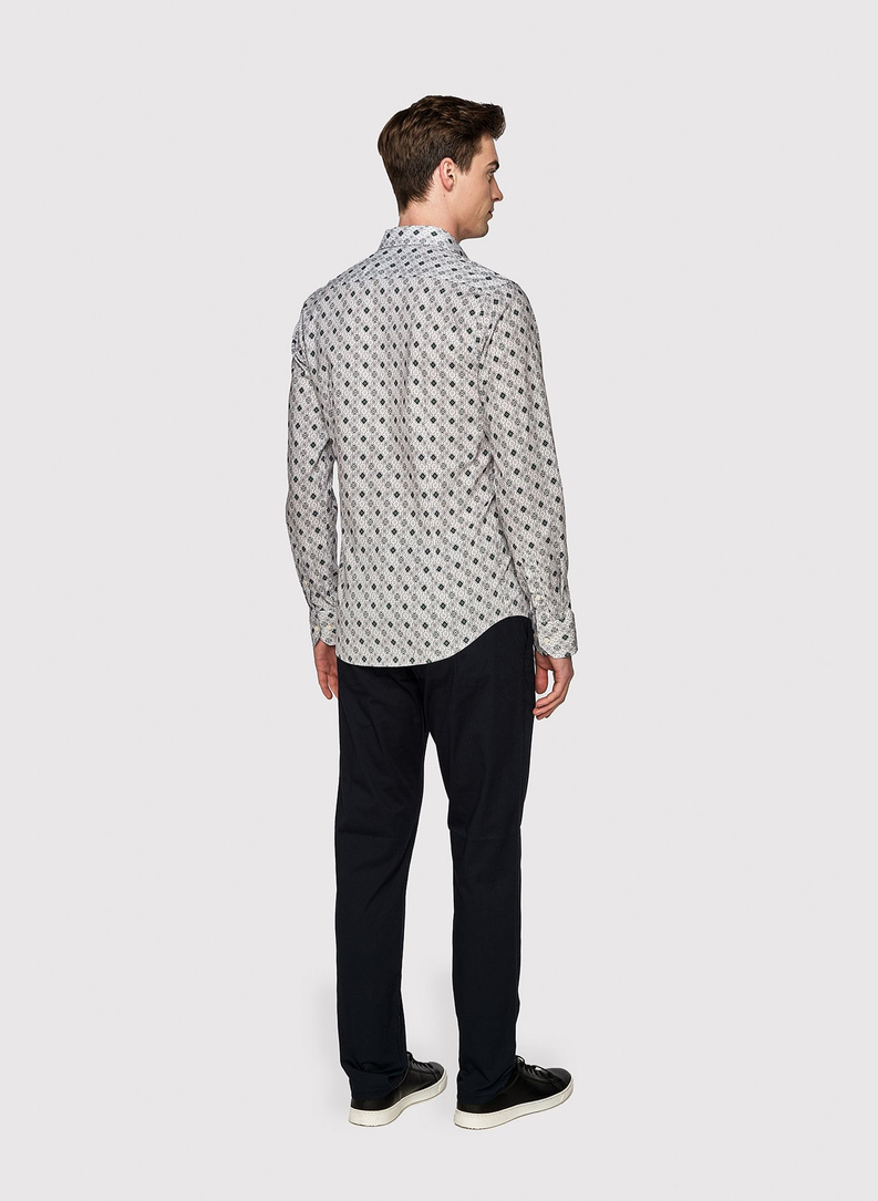 Męska koszula w kolorze białym w granatowo-zielony wzór