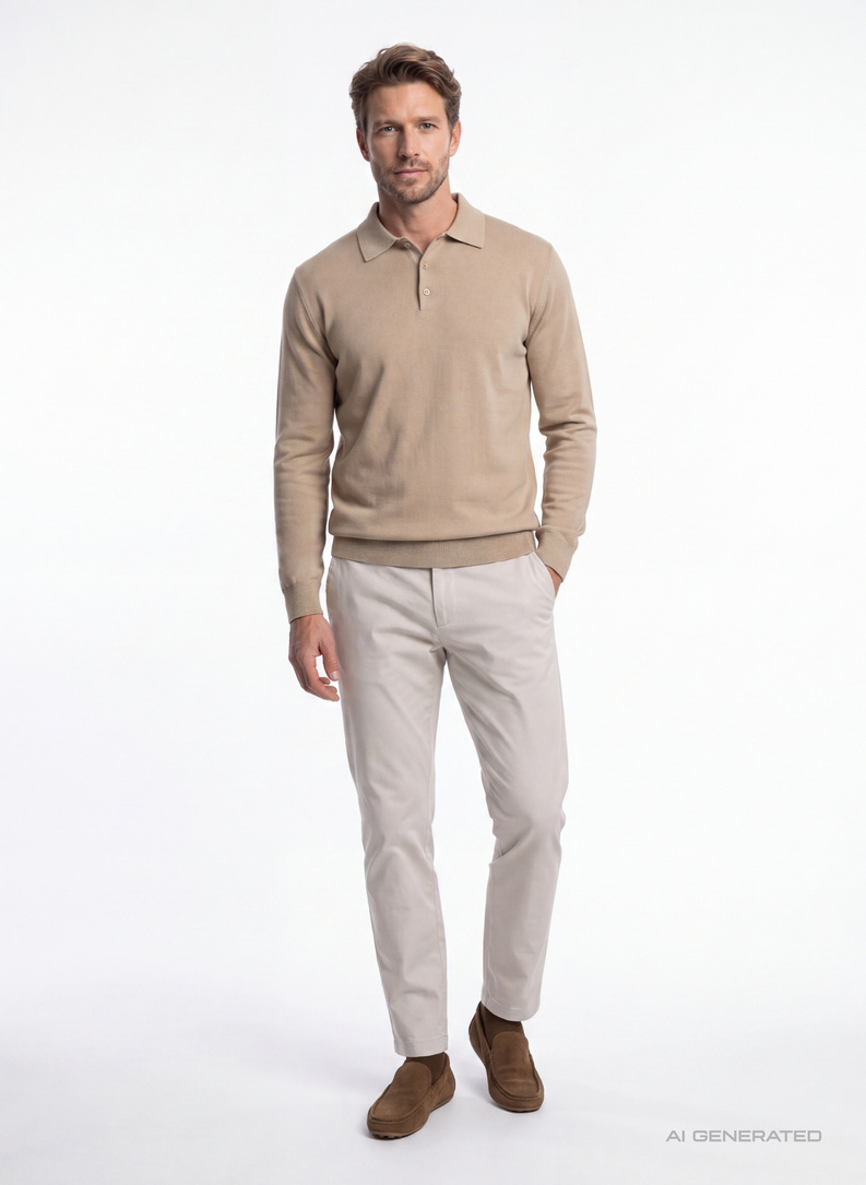Beżowy sweter z kołnierzykiem polo
