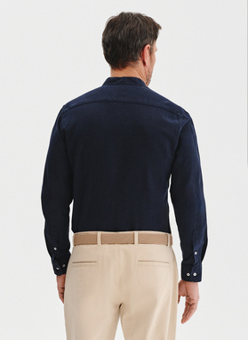 Lniana granatowa koszula męska ze stójką