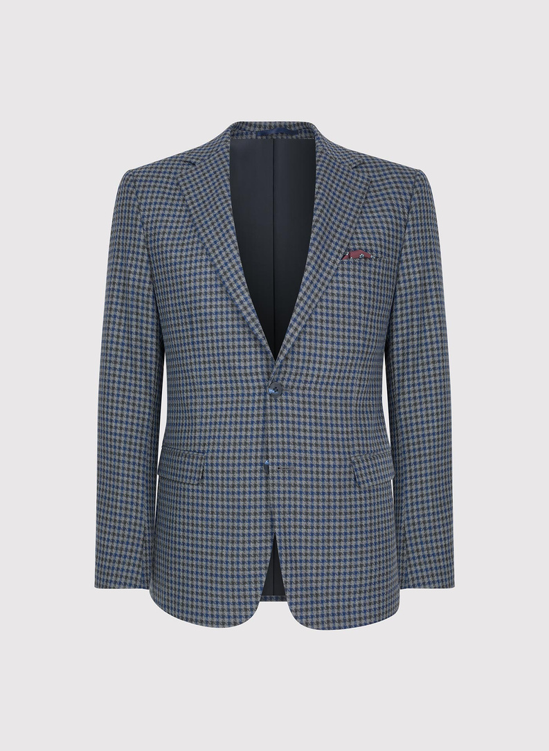 Granatowa marynarka w drobną kratę