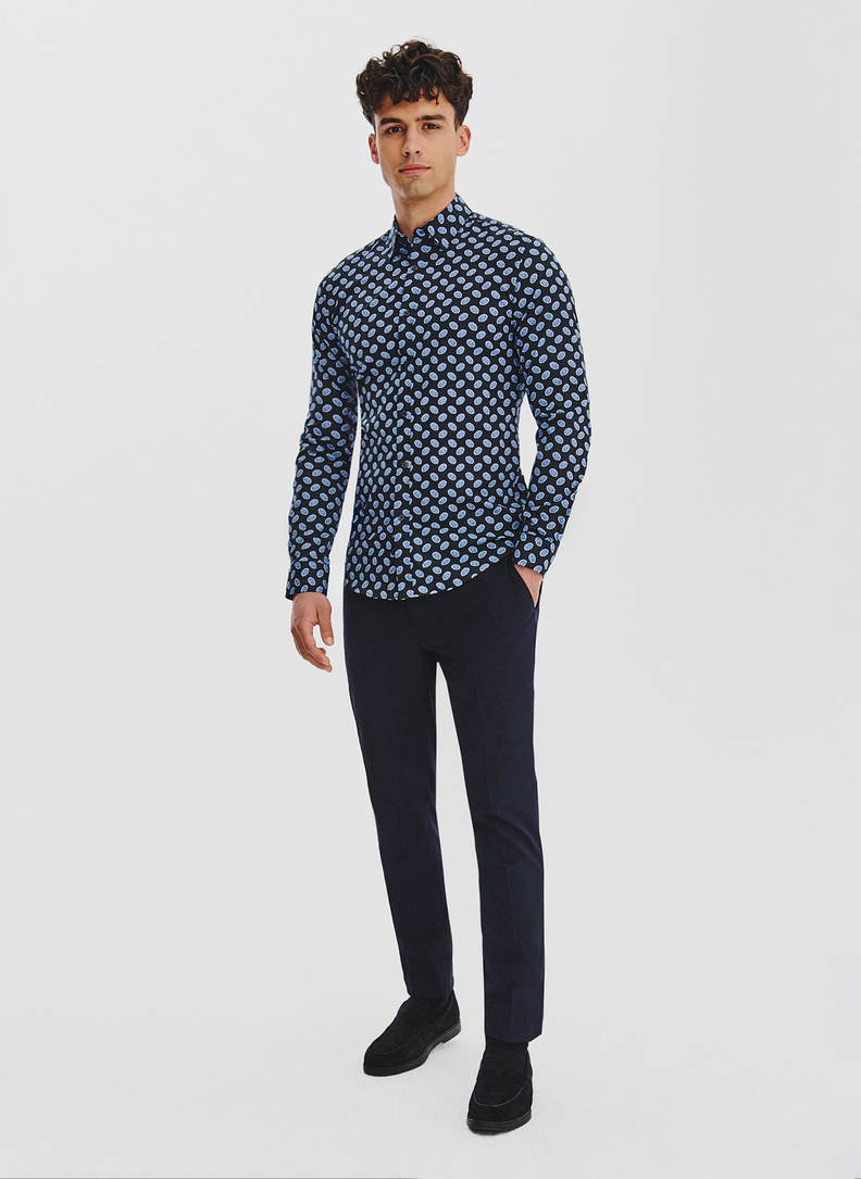 Granatowa koszula w kwiaty