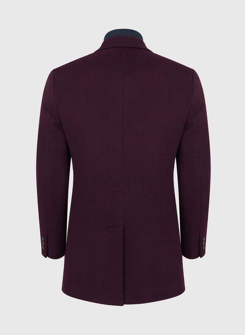 Bordowy płaszcz męski z odpinaną stójką