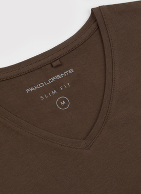 Brązowy gładki t-shirt v-neck