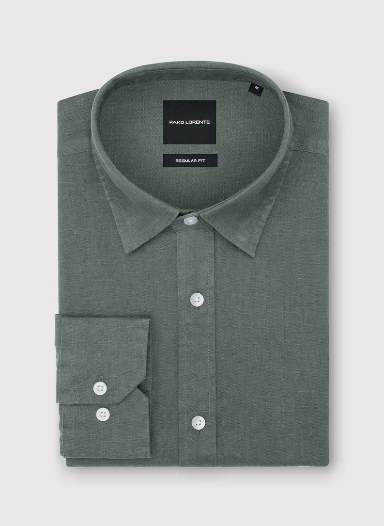 Lniana koszula męska w kolorze zielonym
