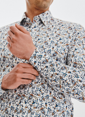 Biała koszula męska kolorowe kwiaty