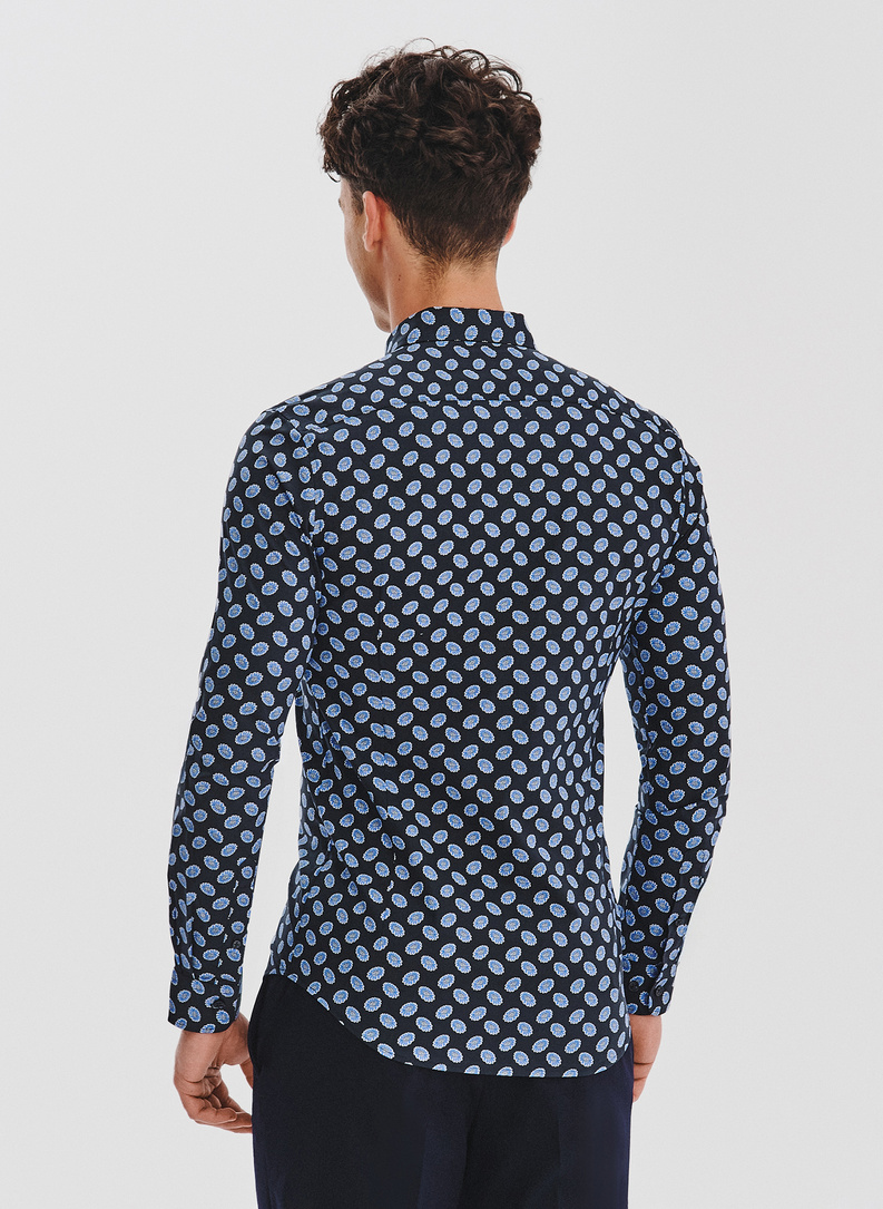 Granatowa koszula w kwiaty