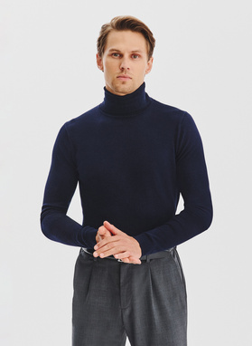 Granatowy gładki golf męski