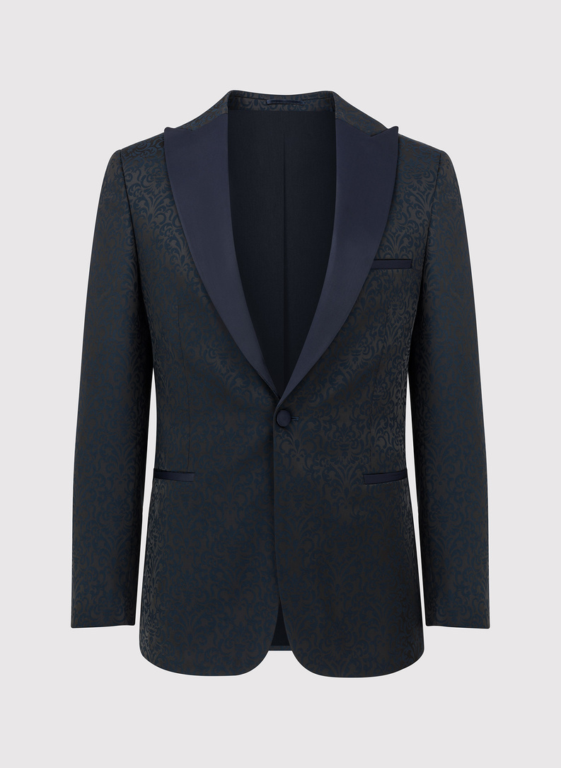 Granatowa żakardowa marynarka smokingowa 