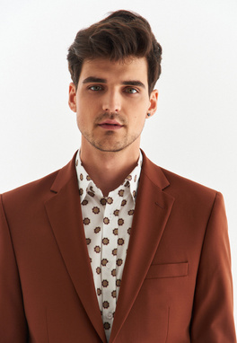 Rudy garnitur męski z wełny