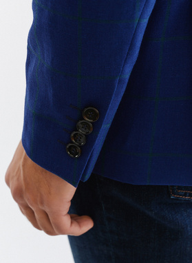 Granatowa casualowa marynarka męska w zieloną kratę