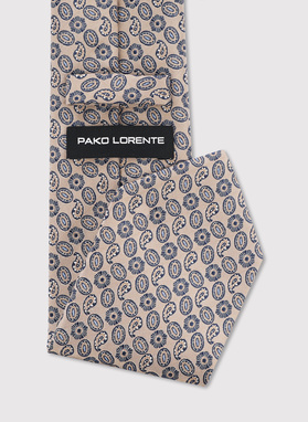 Beżowy krawat w mikrowzór