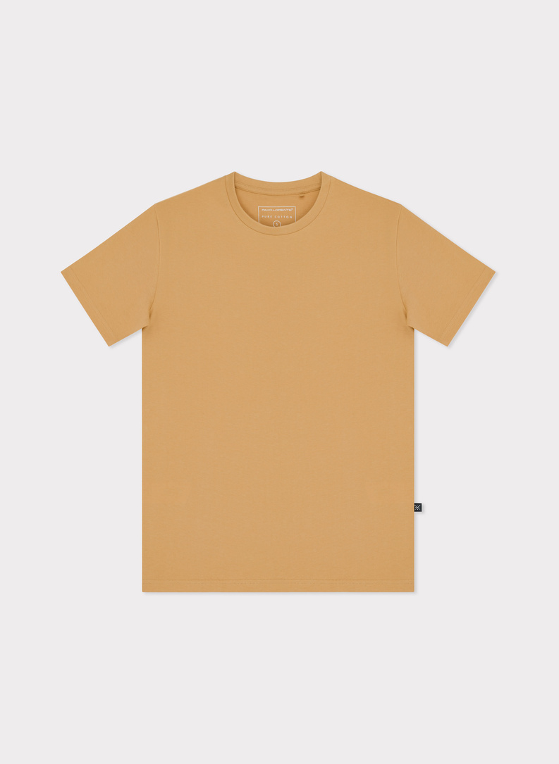 Bawełniany żółty t-shirt z okrągłym dekoltem