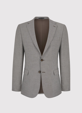 Męska marynarka garniturowa w kratę w brązowych tonach